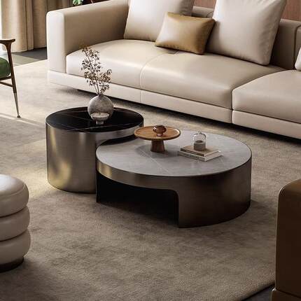 鼎立诚意式极简岩板茶几客厅轻奢网红大小圆形简约现代茶几组合