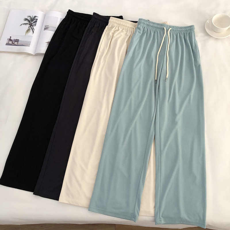 铜氨丝垂感直筒休闲运动裤女韩版宽松薄款百搭显瘦阔腿裤拖地长裤