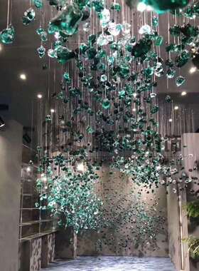 绿色石头块吊灯酒店宴会厅艺术装饰灯办公楼餐饮大堂创意灯具
