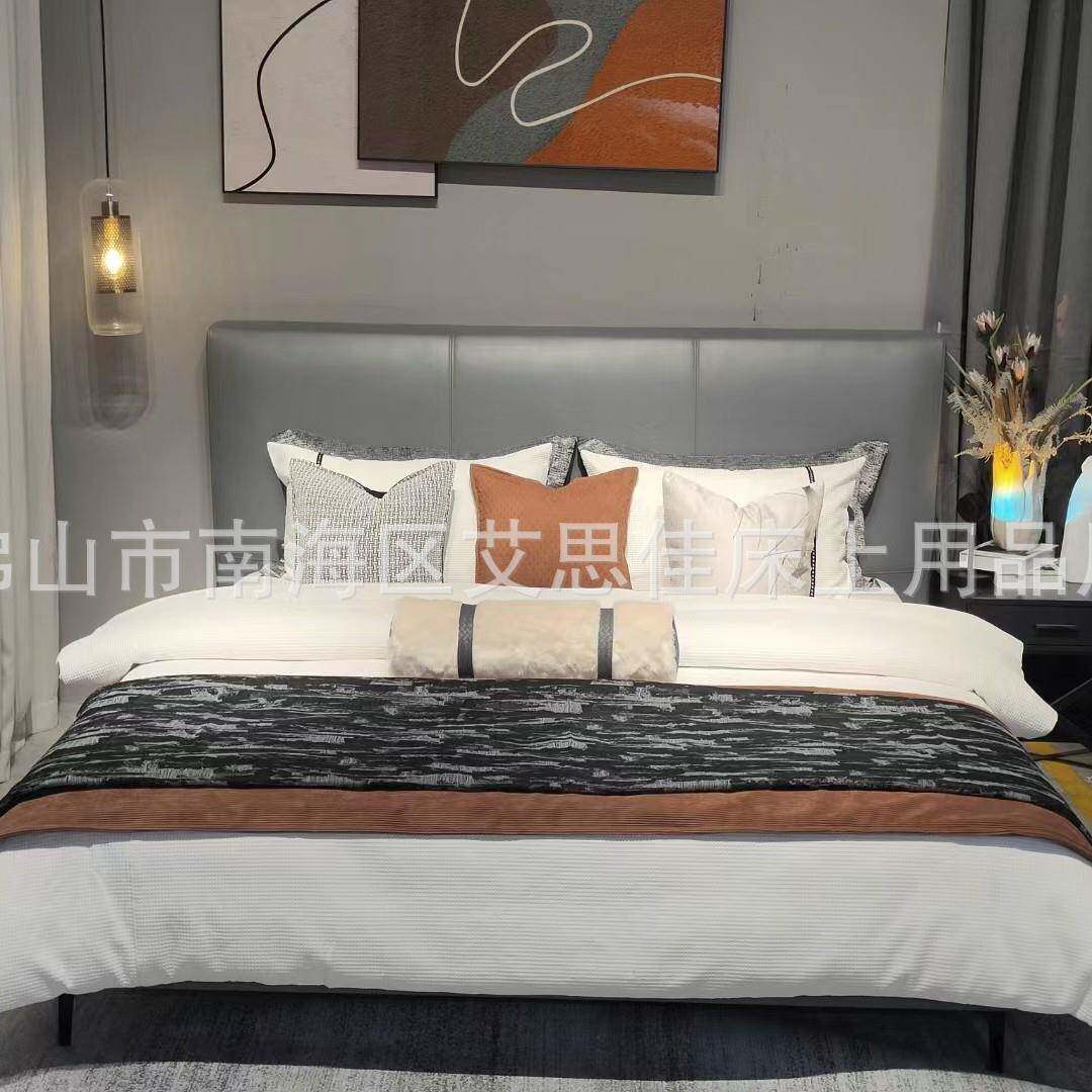 轻奢现代床样板房间软装公品司家具店摆色场棕20220608咖床品件可