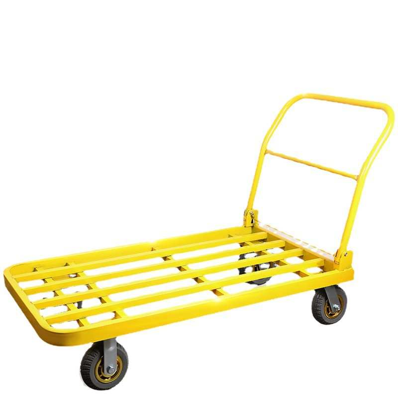 家用拖车货车推搬运平板车手推车折叠拉黄色便携钢管载重小四轮货