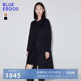 blueerdos秋冬舒适气质中长款黑色，简约毛呢外套羊毛羊绒大衣女