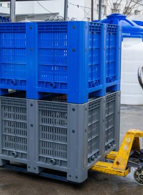 塑托盘料箱GKK大号出型口塑料卡板箱叉车用塑胶大周转箱厚款带盖