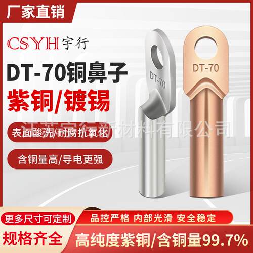 DT镀锡本色铜鼻子DT-70平方铜鼻子接线端子线耳线鼻子非标铜