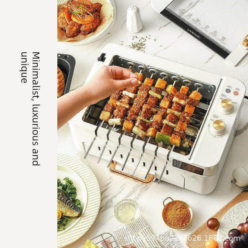 立人电动烤架家用烤串机全自动旋转可拆式烤盘烤涮一体锅双层烤箱