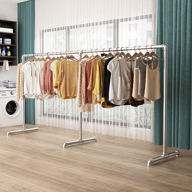 镀锌钢管晾衣架单杆式落地卧室内阳台凉衣服架户外晒被架加厚家用