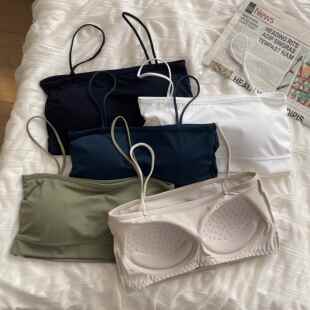 美背文胸一体抹胸背心无痕内衣短款冰丝吊带打底衫上衣女夏0711r
