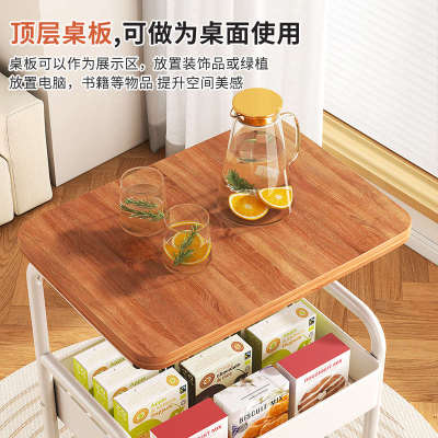中古风出租房茶几可移动置物架桌板零食小推车厨房落地多层收纳架