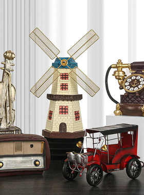 现代仿真荷兰风车创意摆件家居酒柜客厅电视柜玄关装饰工艺品摆设