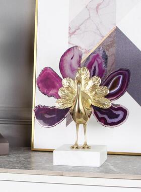 招酒财铜孔雀天然玛瑙户入玄轻关摆件现代奢客厅电视柜KF-M344-柜