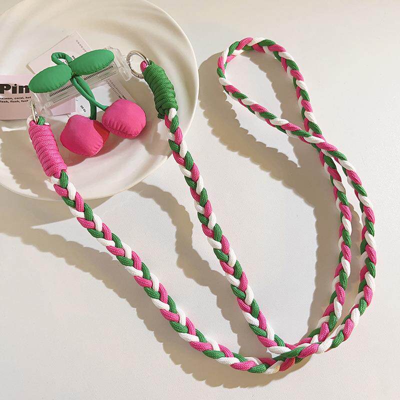 小众女款绿叶樱桃背夹加长手机挂绳侧挂链条斜跨背带链户外挂脖带