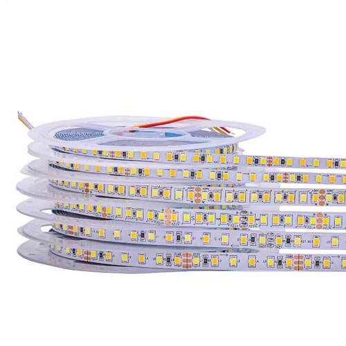 Led2835双色温灯条12V三色调光5mm窄版24伏不干胶Cct灯条5050二合