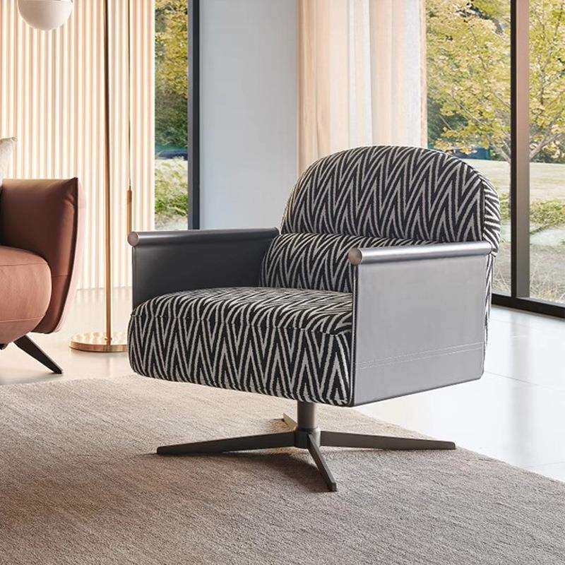 意式单人旋转沙发椅进口棉麻客厅极简设计师轻奢休闲椅别墅洽谈椅