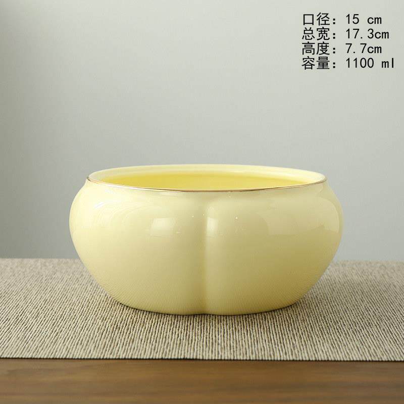 羊脂玉宝石黄功夫茶具茶洗水盂陶瓷洗杯器干泡茶渣缸笔洗茶道配件