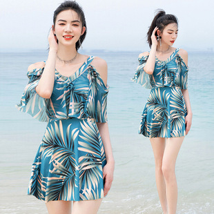 泡ins风泳装 显瘦遮肚分体裙式 批 游泳衣女士保守大码 爆款