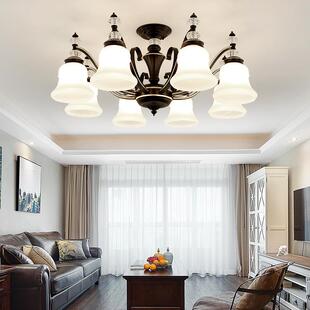 客厅吸顶灯美式简约别墅酒店大厅灯铁艺玻璃卧室暖光节能个性吊灯