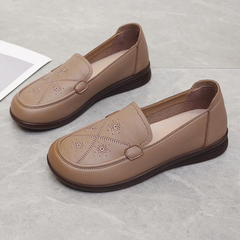 高档春秋老休中老年单鞋女真皮妈妈闲鞋一脚蹬奶软底女士北京皮鞋