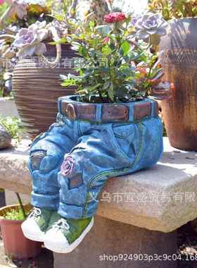 跨境花园牛仔裤花盆摆件盆栽创意特色摆件家居庭院摆件户外艺术