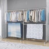 凉杆杆架上室内衣两层落地挂衣晾衣架加厚阳台单镀锌挂衣管下立式