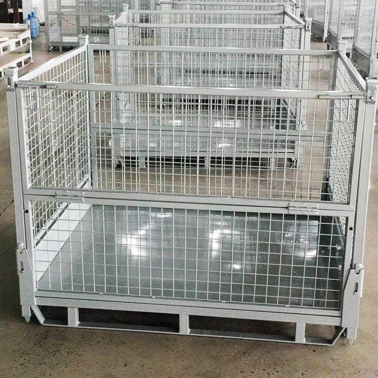 网格折叠料箱仓储笼工厂销售可堆垛折叠式重型周转箱侧面可拆卸