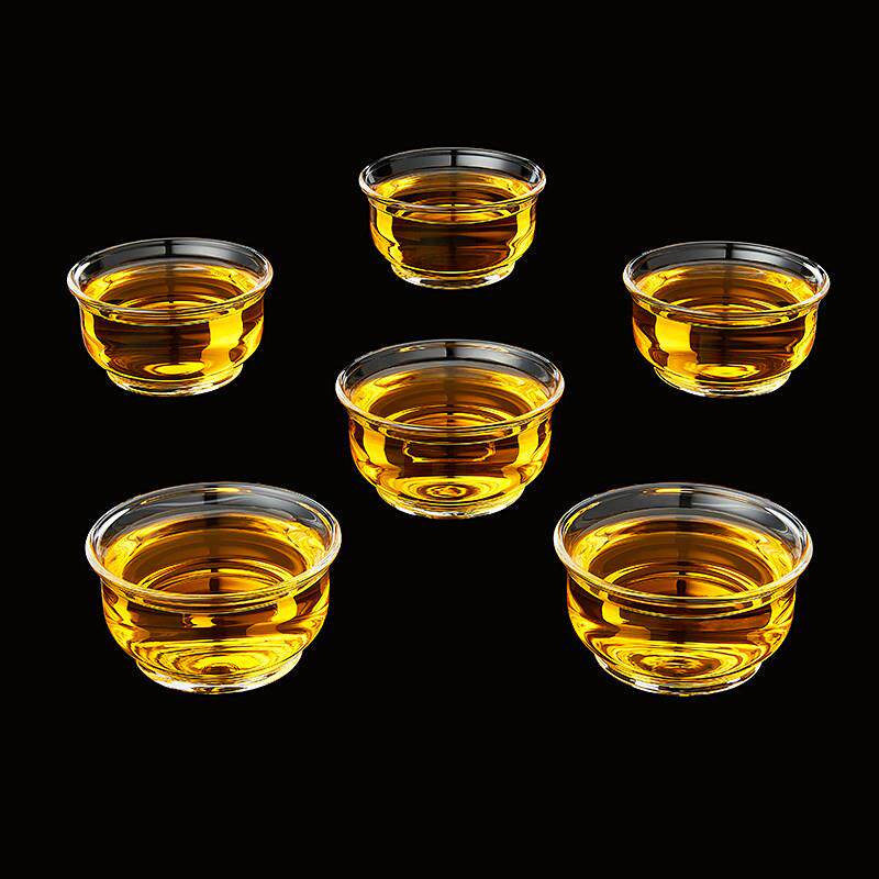 功夫茶杯6只装客用玻璃杯子加厚耐高温家用主人杯品茗杯小号茶碗
