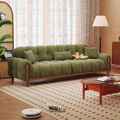 复古风钢琴键雪尼尔绒布艺沙发客厅小户型实木高脚云朵沙发