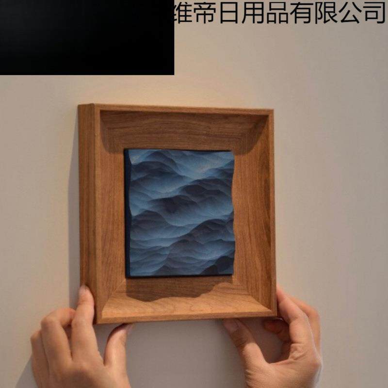 木雕海浪立体挂画木雕小摆件电视柜摆件正方形卧室桌面装饰画手工图片