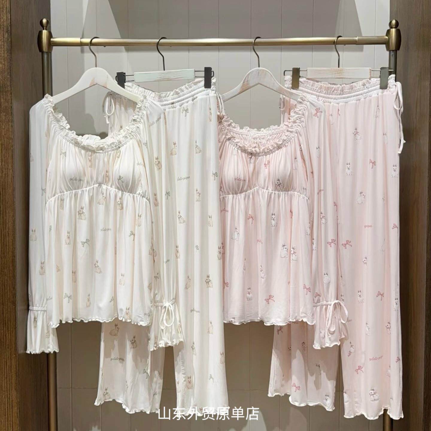 《带胸垫~超好看》春夏女睡衣自带胸垫软绵绵莫代尔兔子女家居服