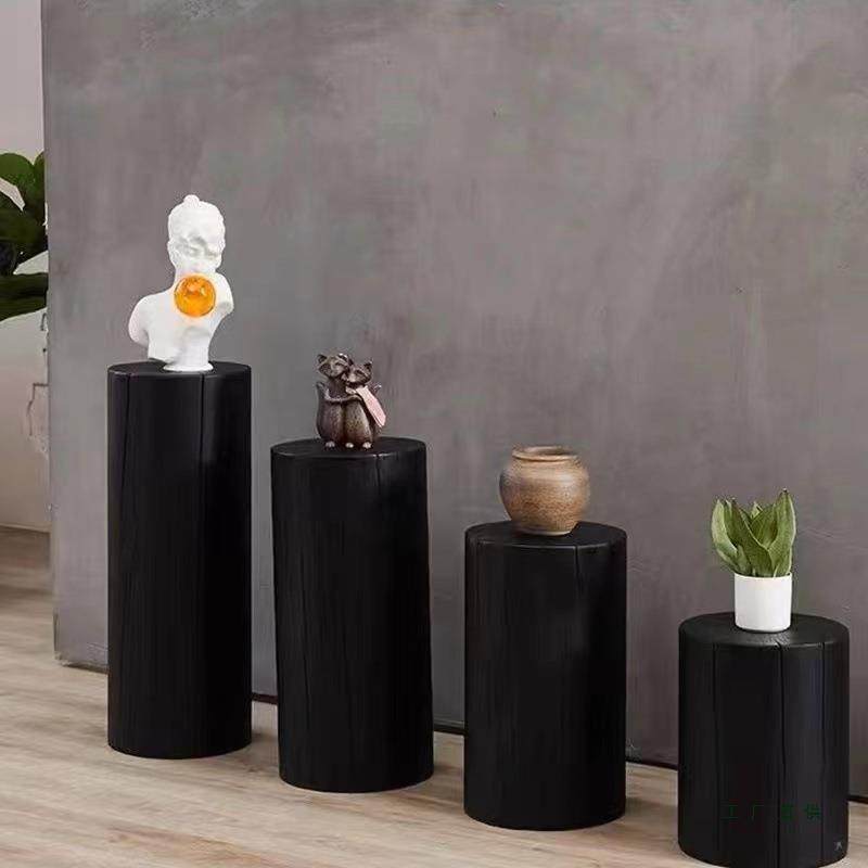 黑碳SEH民化实圆柱根雕木木凳子花架宿酒店原墩木树桩落地摆件装