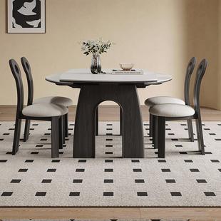 法式复古实木可伸缩岩板圆桌现代简约家用餐桌方圆两用折叠吃饭桌