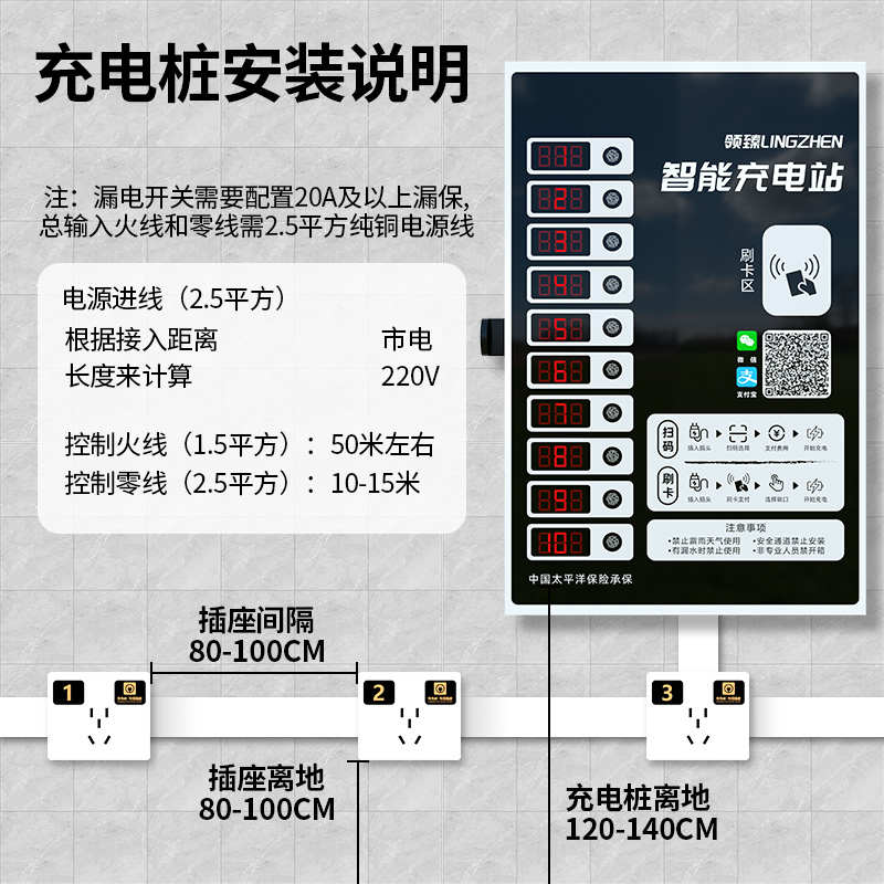 电动车充电站电瓶车充电桩10路户外扫码刷卡两轮小区出租房单位用