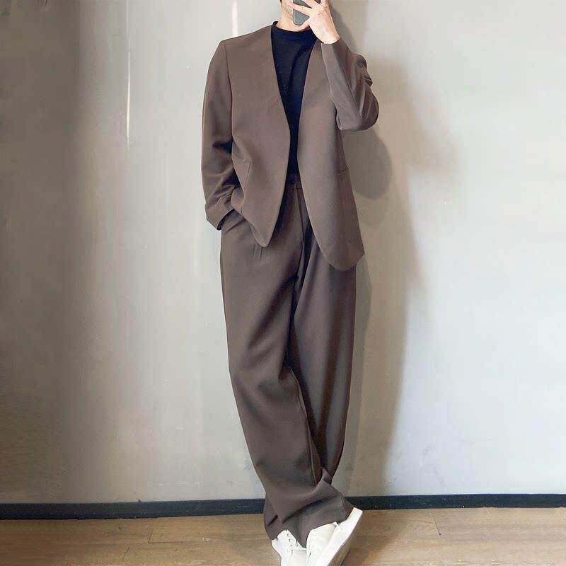 高端男士商务通勤休闲西装套装2026春季薄款轻熟风宽松西服两件套
