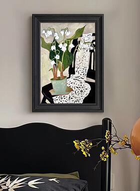 兰花马蒂斯静物客厅室装SVF饰挂画法玄式黑铃白色卧花卉关桌面摆