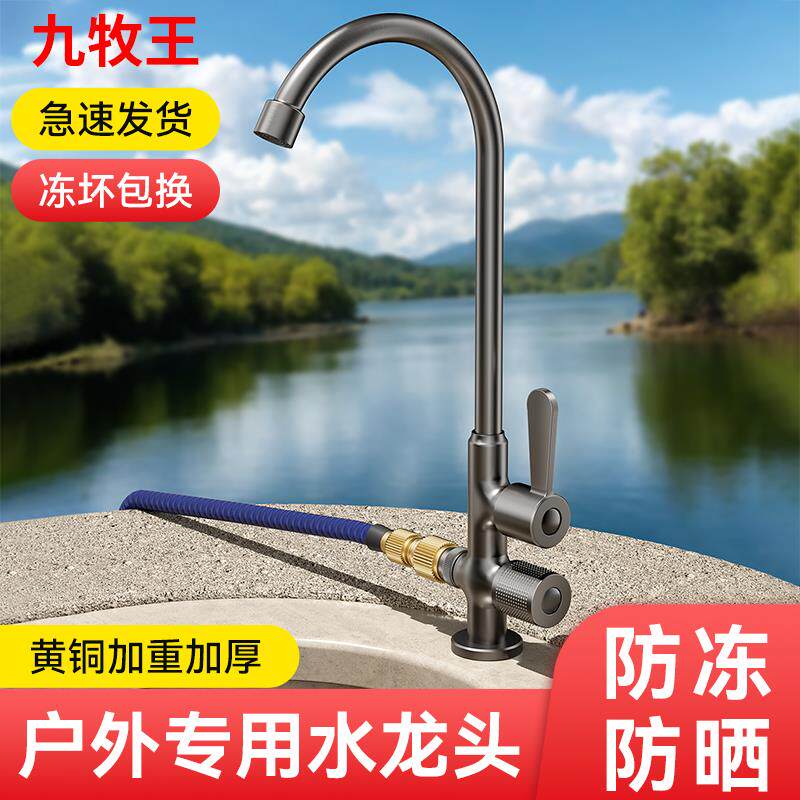 户外单冷水龙头庭院水池花园浇花一进二出洗手池台盆专用加长螺纹