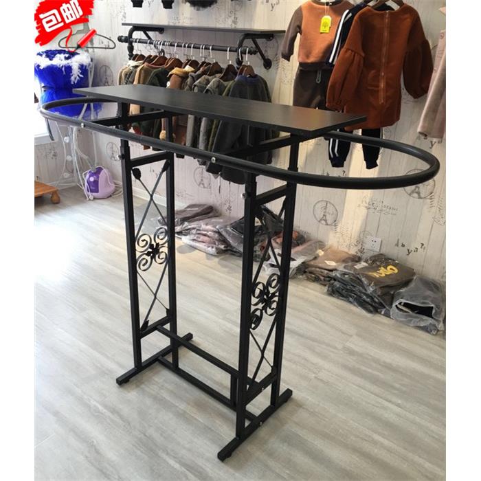 复古铁艺童装店展示架椭圆形落地式中岛架伸缩架男女装挂衣服韶意