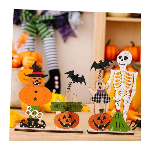 Halloween wooden decoration spring skull tabletop decoration
