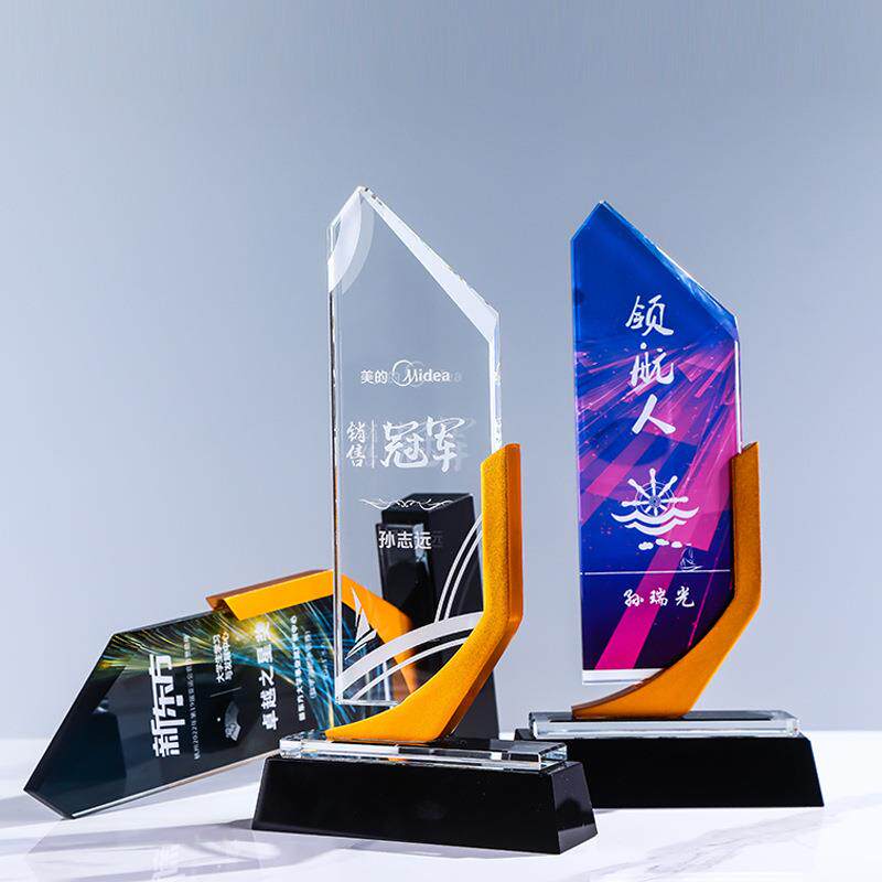 新款金色创意比赛颁奖公司周年纪念一帆风顺金属水晶帆船奖杯