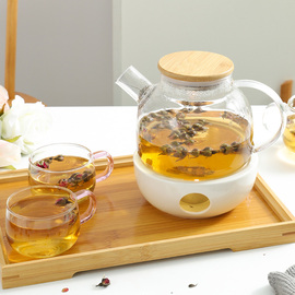 北欧耐热玻璃花茶壶蜡烛加热花草茶具水果，茶壶套装下午茶透明茶壶