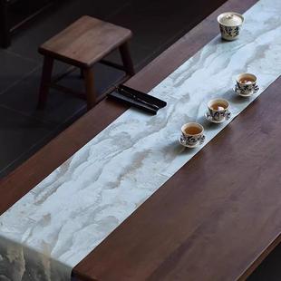 轻奢防水茶席加长茶台桌布长条茶桌山水禅意桌旗 班德拉斯新中式