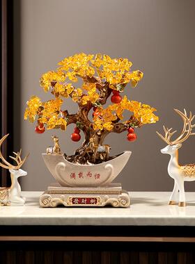 满载而归摇钱树对鹿摆件开业礼品水晶发财树家居客厅酒柜装饰品