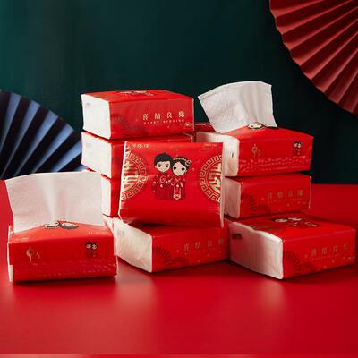 新款直销结婚用品大全婚宴纸巾抽纸整箱婚礼家用喜庆红色餐巾纸订