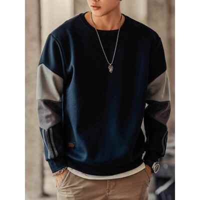 it neith BIAS潮牌卫衣男秋冬款宽松ins潮流韩版百搭圆领拼色外套