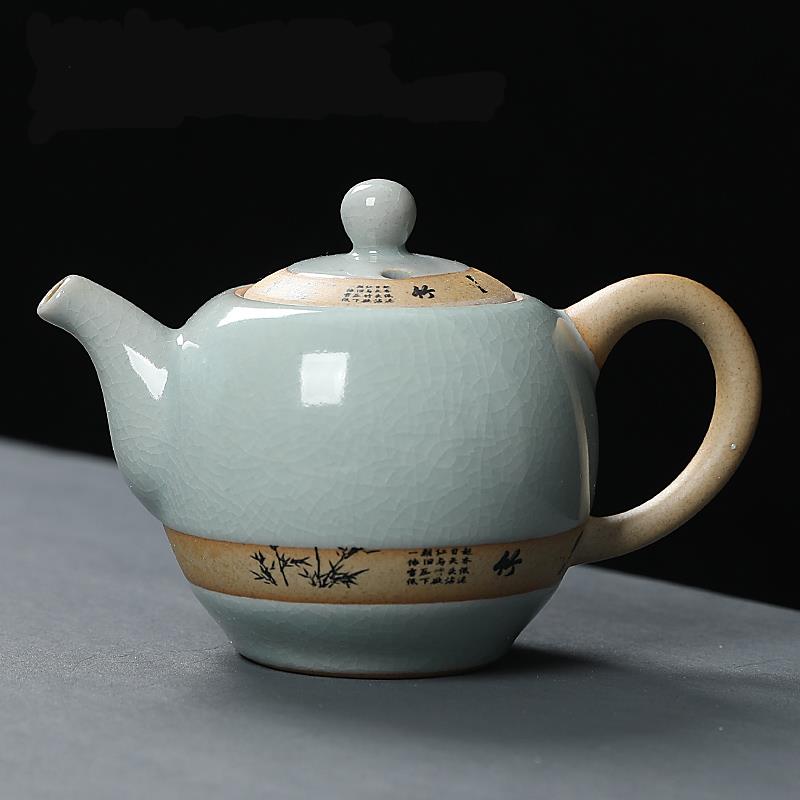 哥窑文竹茶壶可养泡茶壶单壶家用禅翼纹中式壶功夫茶具单品茶道