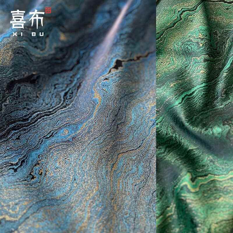 特价蓝水海绿色水织金织锦缎布料国风装饰画茶席设计师零布头面料