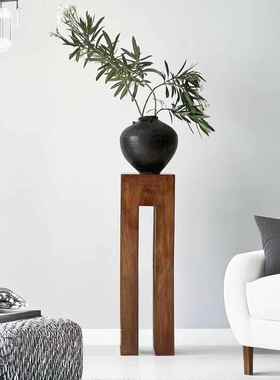 侘寂风中古实木墩底座柱子花瓶客厅玄关中式民宿酒店复古造景摆件