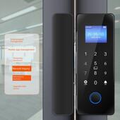 Naqi玻璃门锁指纹锁无孔双门单门办公室密码 锁无框卡门数字锁