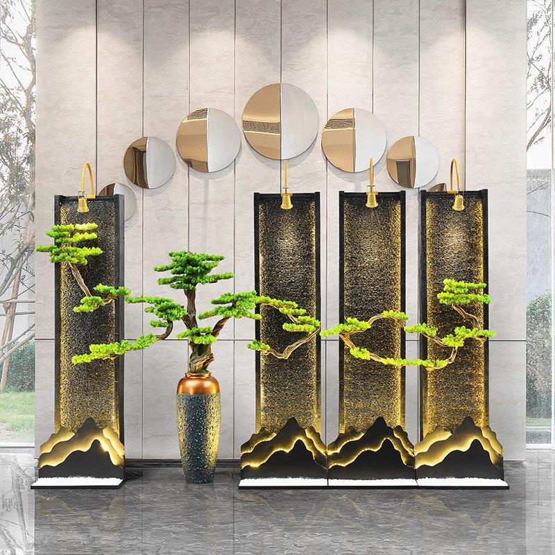 新中式水幕墙流水屏风隔断玄关公司办公室落地摆件循环水景观装饰