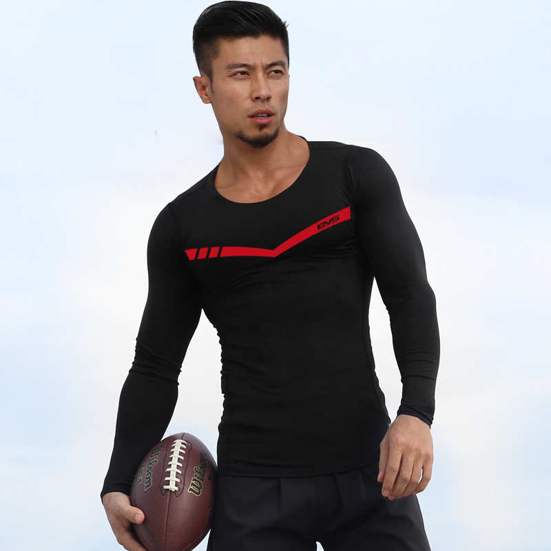 运动紧身衣男长袖篮球速干弹力健身衣服足球加绒印花紧身涤纶面料