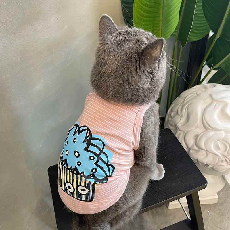 小猫咪衣服条纹无袖吊带宠物布偶蓝猫矮脚幼猫防掉毛背心夏季