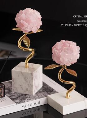 跨境轻奢水晶花大理石摆件高级感家居紫水晶铜植物装饰工艺品